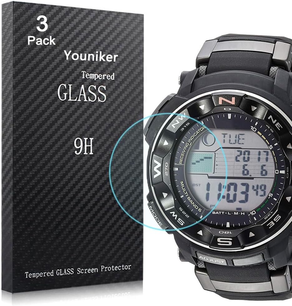 Youniker 3 Pack Compatible with PRW2500R Watch Screen Protectors Tempered Glass for PRW2500/ PRW-2500/ PRW-2500T Screen Protector Foils Glass Anti-Scratch