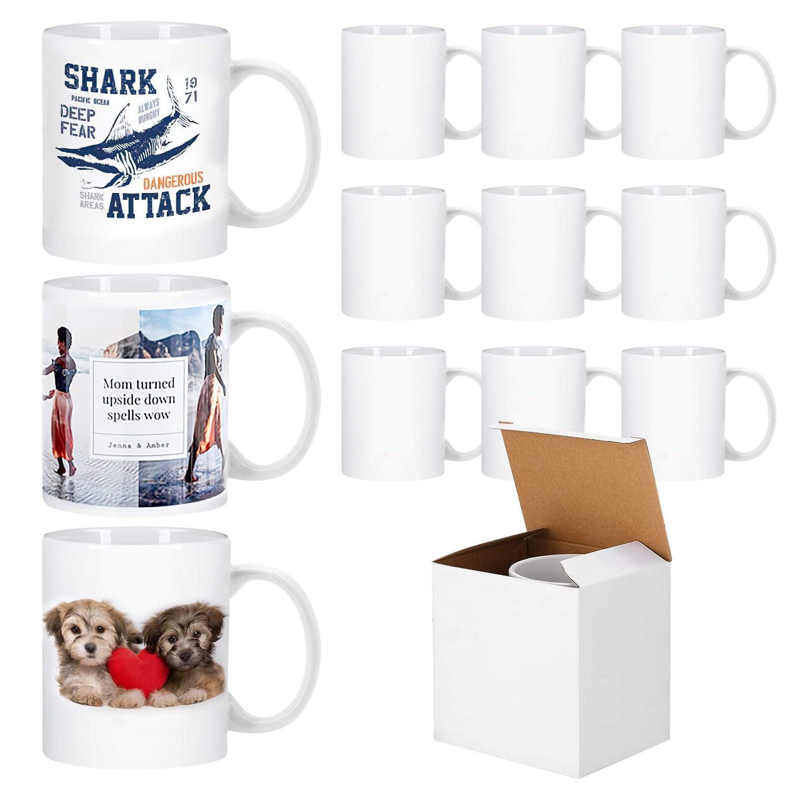 Lot de 12 Mugs Blancs pour Sublimation, 443 ml/15 oz