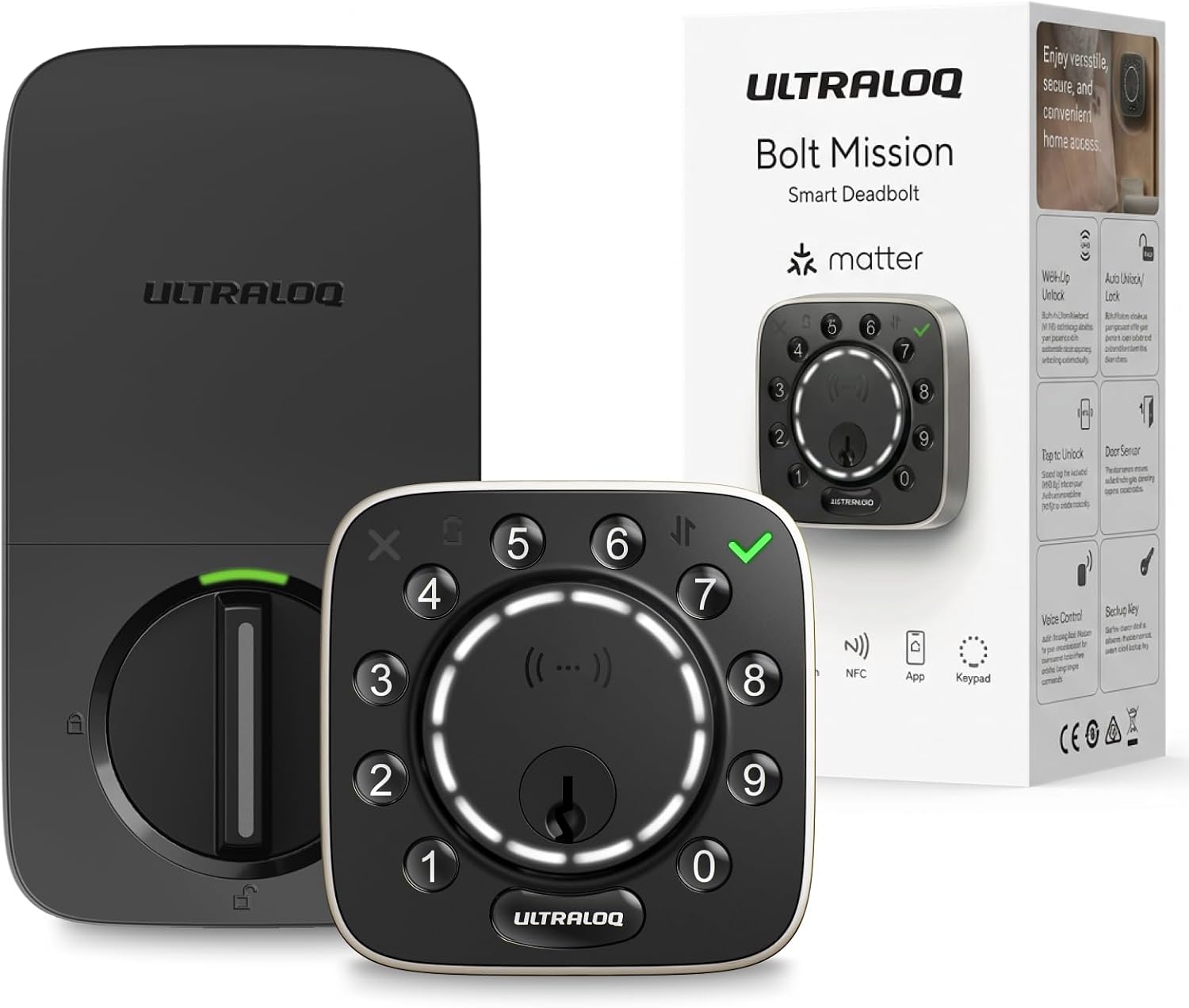 Bolt Mission UWB Smart Lock,Matter Over Thread,Approach to Unlock | Keyless Deadbolt with UWB, NFC, App, Code, Works with Apple Home, Alexa, Google, SmartThings, Home Assistant, BHMA Certified