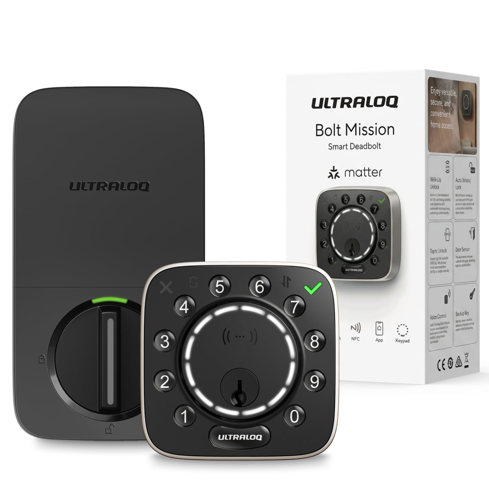 ULTRALOQ Bolt Mission UWB Smart Lock,Matter Over Thread,Approach to Unlock