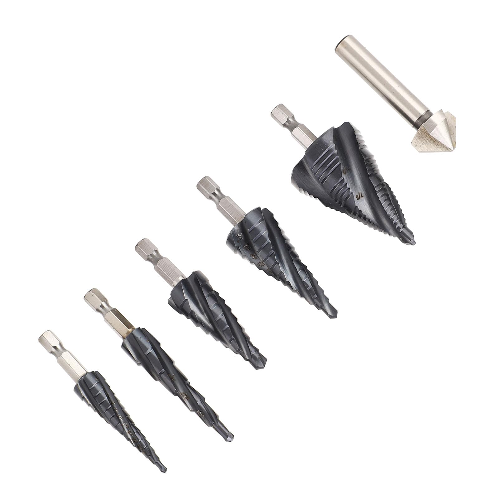 Juego de brocas escalonadas de 4 flautas, vástago de 1/4 de pulgada, Kit de brocas de pagoda de cobalto M35 para metal duro de acero inoxidable