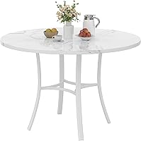 Vista 8 de VECELO Mesa de comedor redonda de 36 pulgadas para 4, comedor de mármol sintético con marco de metal para cocina, apartamento, hogar, ahorro