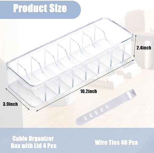 Miniatura 2 de 4 cajas organizadoras de cables con tapas, caja de almacenamiento de cables de plástico, organizador de cargador de electrónica transparente con