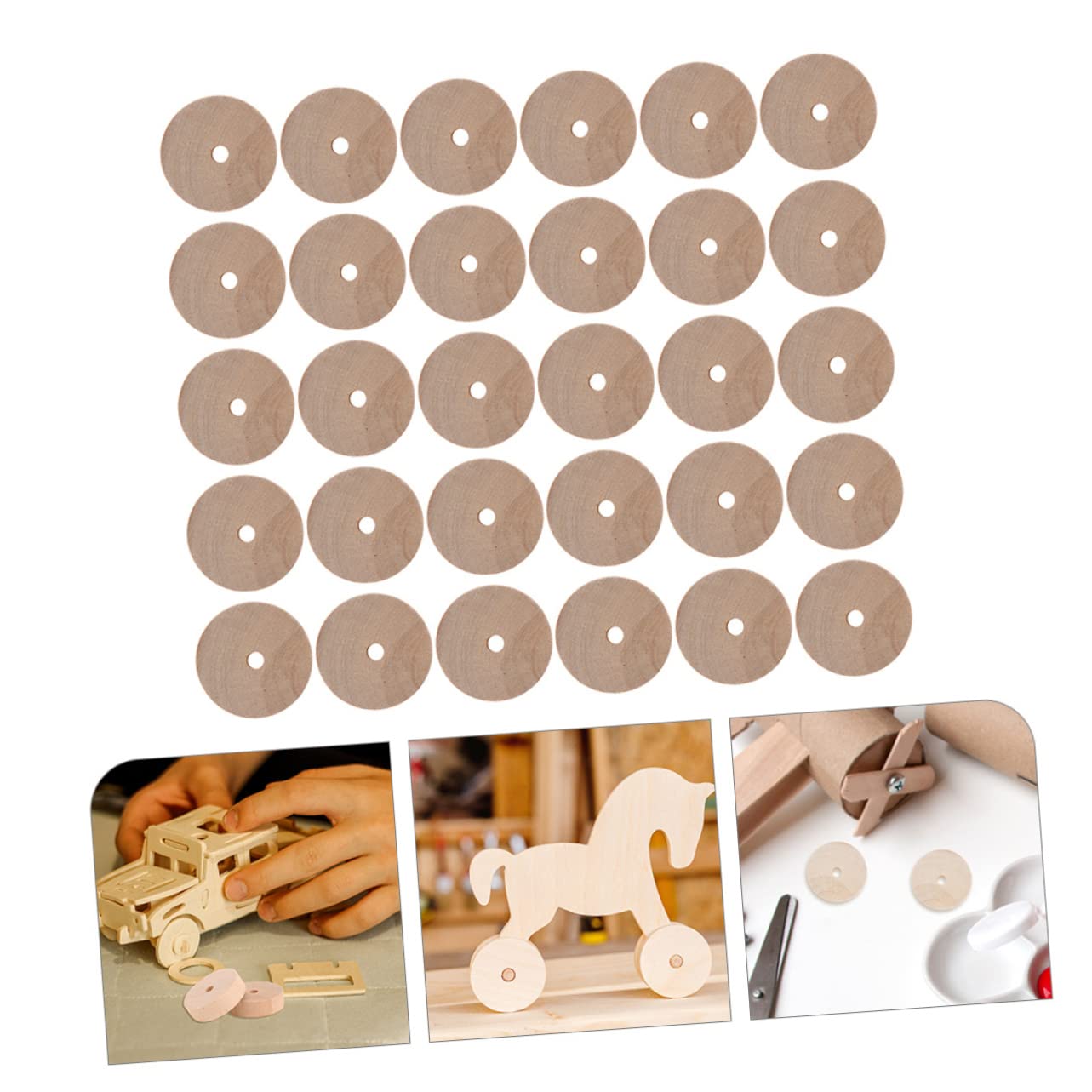 30 Stück Runde Holzräder Für DIY-Bastelprojekte – 3,4x3,4x1,2 Cm