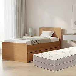 Bicama Solteiro com Cama Auxiliar Embutida, Estrutura em MDF e 2 Colchões D33 de Alta Densidade (Cerejeira)