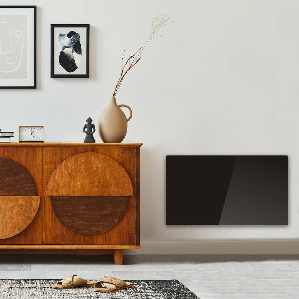 Kalia Radiateur électrique noir à inertie sèche bloc CERAMIQUE + facade VERRE écran LCD 1500W GLASS Norme NF