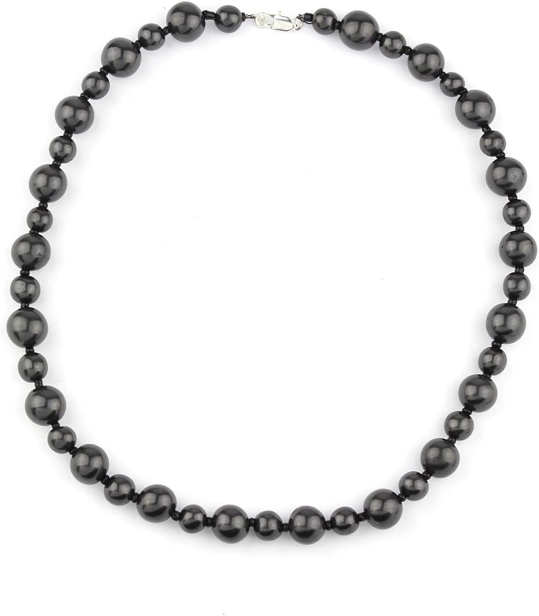Heka Naturals Bella Style Shungite Stone Necklace | Unisex Adult | 19.7 Inches | Black Shungite Beads | Authentic Karelia Shungite