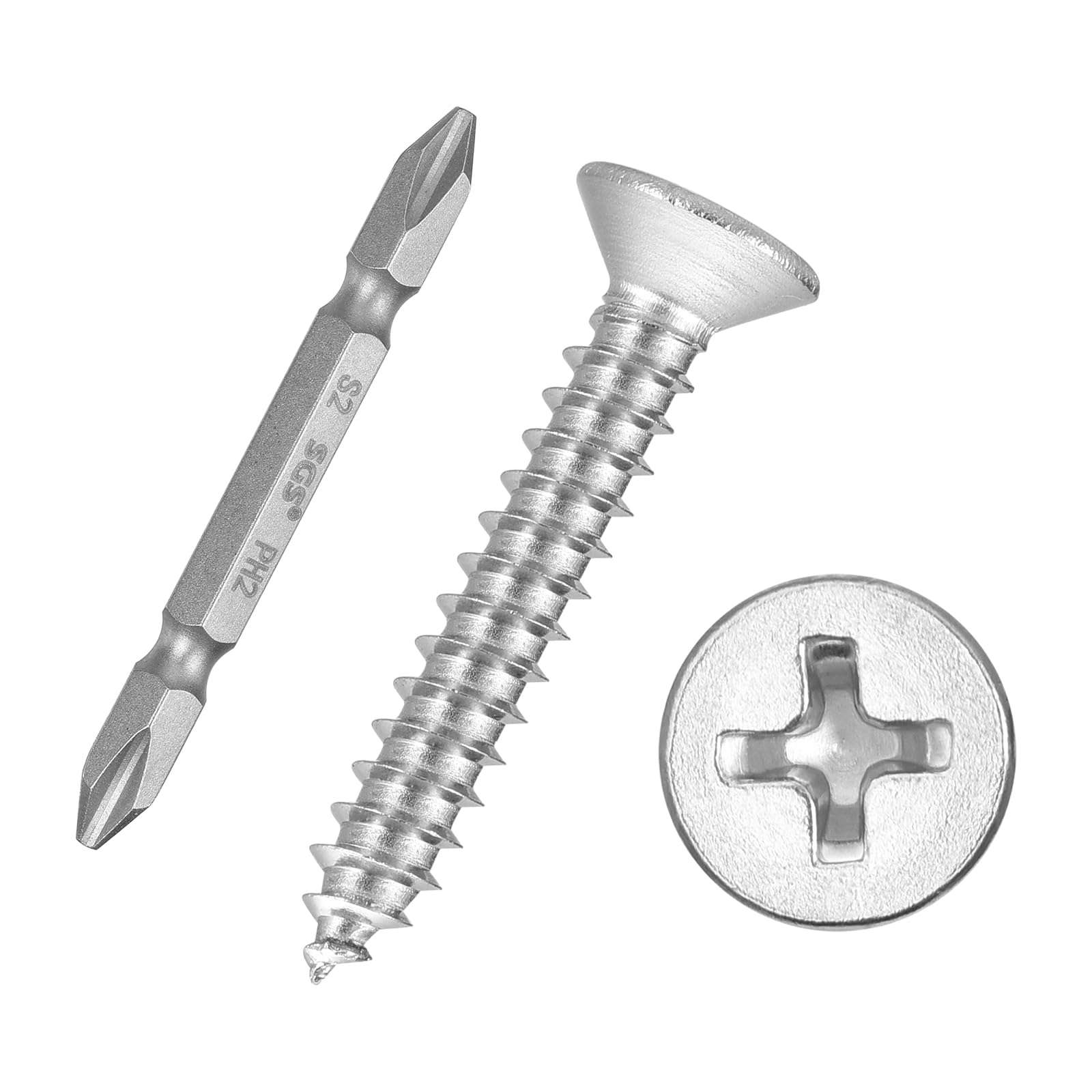 Kozelo 101pcs Phillips Flat Head Wood Screws with Screwdriver Bits - [#8x1"] 304 Stainless Steel Countersunk Self-Tapping Screws for Furniture Assembly, Outdoor Construction, Silver — image 1