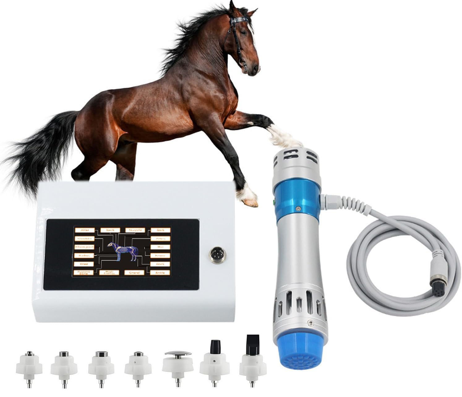 LjlXanthiper Veterinary Shock Wave Therapy Machine,Portable Animal Joint Shock Wave Therapy Device,Extracorporeal Shockwave Device,With 7 Heads,For Horses and Animals Head Neck Back Legs