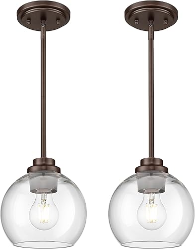 Miniatura 8 de Luces Colgantes de Latón para Isla de Cocina Paquete de 2, Luz Colgante Dorada Estilo Granja con Pantalla de Globo de Vidrio Transparente, Globo de