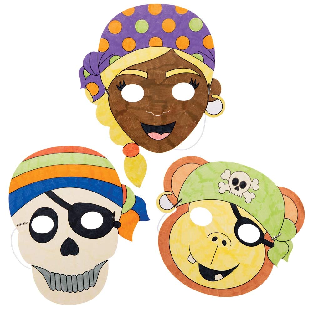 Baker Ross AW610 Pirate Colour-In Masks (Pack of 8), White, assorted - Image 2