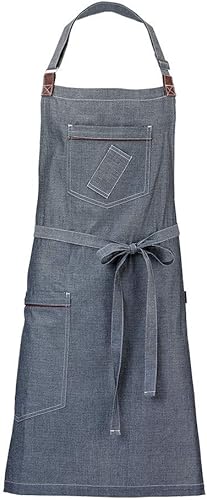 Miniatura 9 de Mercer Culinary Metro Edge Renegade - Delantal con peto, color negro y correas de cuero marrón