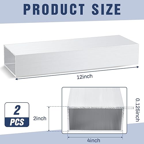 Miniatura 2 de Zonon 2 tubos rectangulares de aluminio 6063 de 2 pulgadas de altura, 4 pulgadas de ancho, 0.125 pulgadas de grosor de pared, tubo de aluminio de 12
