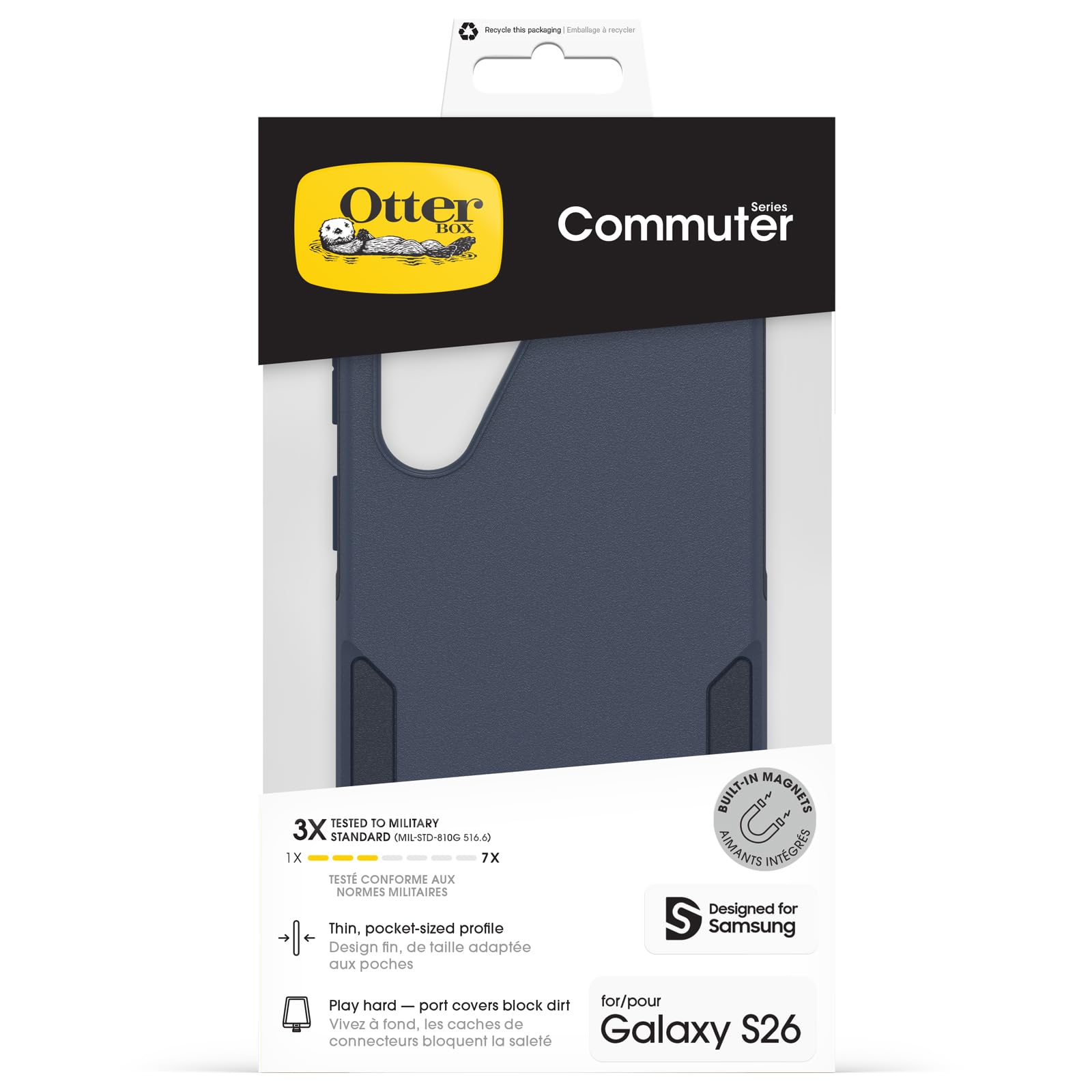 OtterBox Cover Commuter Series con Magneti per Samsung Galaxy S26, custodia resistente a shock e cadute, testata 3x norme MIL-STD 810G, Blu