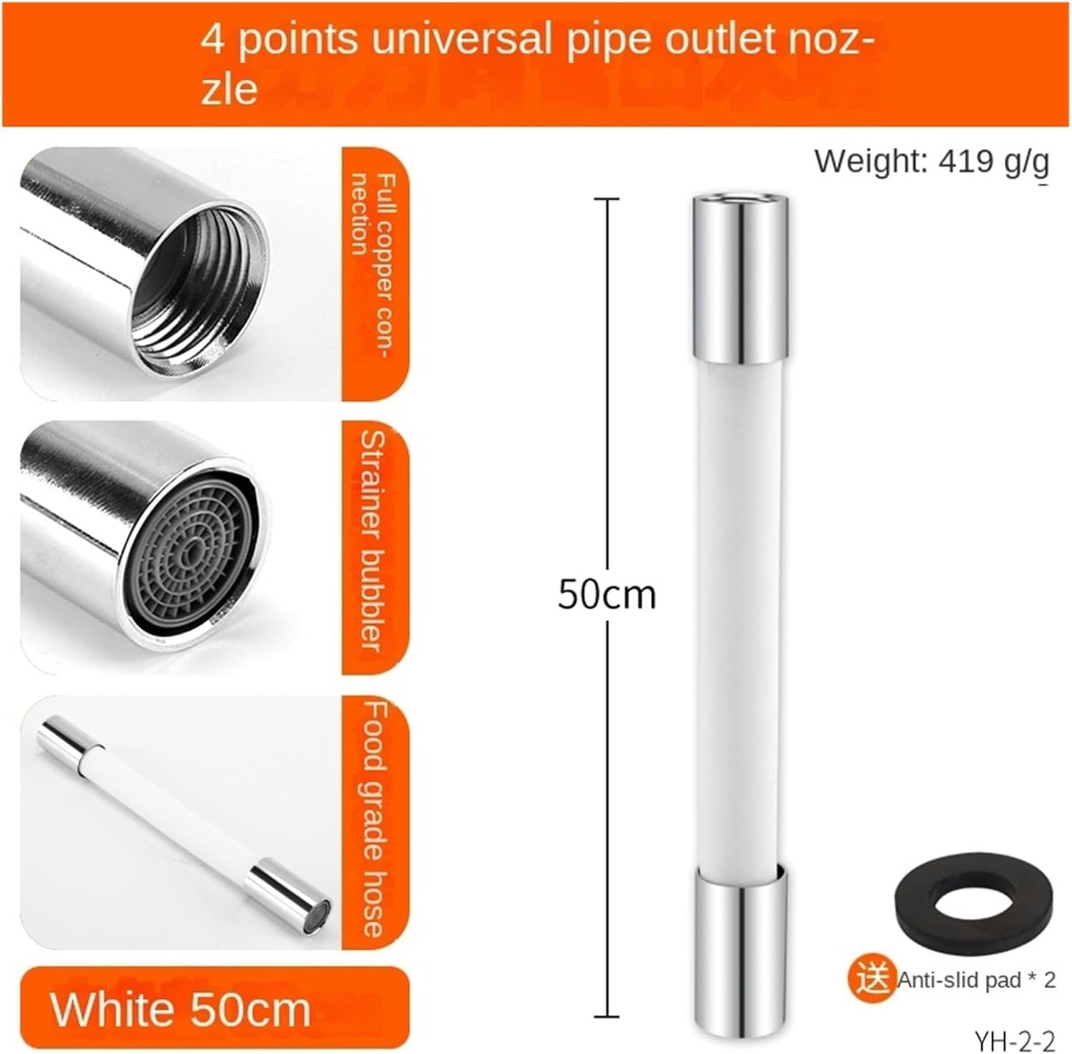 Faucet Extender Hose,Waterpipe,Adjustable Extension 1/2 Inch Faucet Extender Bathroom Adjustment Free Bending Anti Splash Bubbler Filter Universal Water Pipe(White 50cm)