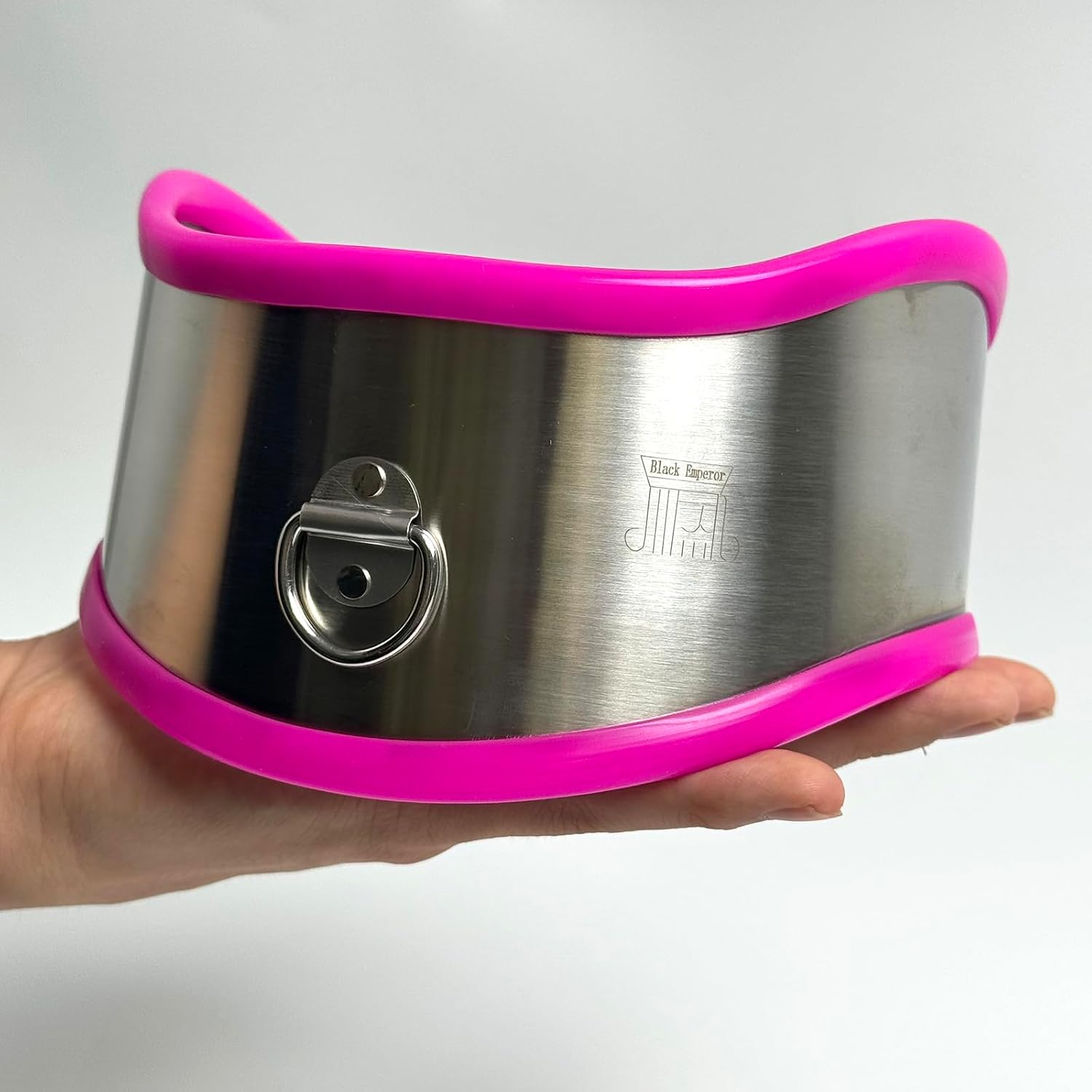 Metal Restraint Slave Choker Black/Pink Rubber Trim Stainless Steel Adjustable Neck Collar Posture Bondage BDSM Flirting Toy
