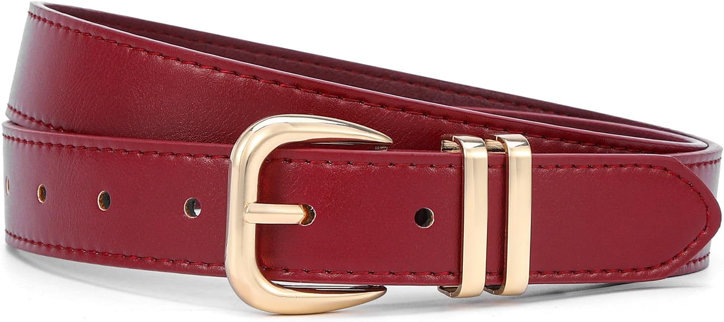 Women Belts for Jeans Dresses Gold/Silver Buckle Ladies Waist Belt | 1.1 in Wide, Solid Faux Leather, Small to Plus Sizes, Casual Fashion Style, Basic Work Daily Outfits