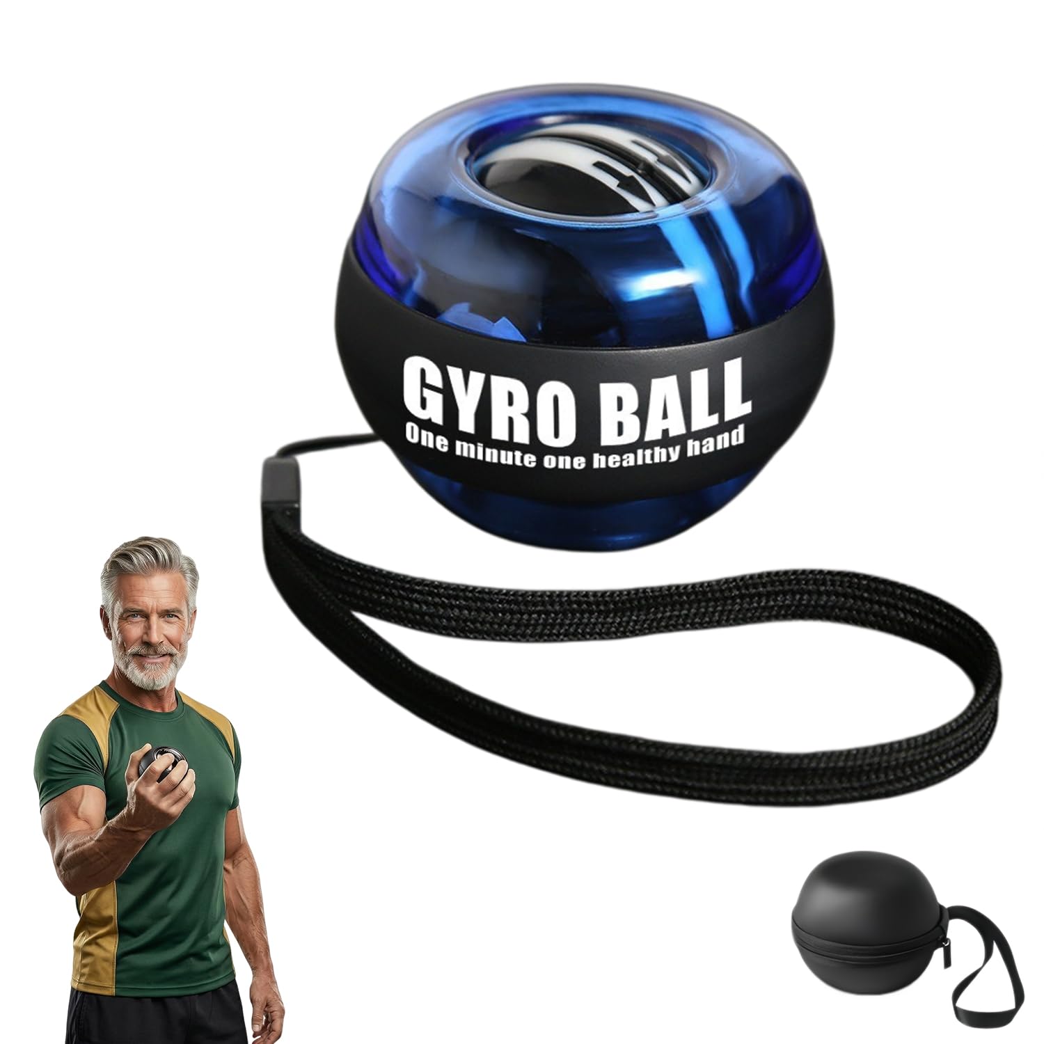 NeuroSpin Hand Grip Strengthener, gyro ball with Storage Bag, Progressive Resistance Wrist & Forearm Exerciser for Brain-Hand Coordination, Ergonomic Portable Hand Trainer for Seniors (Blue)