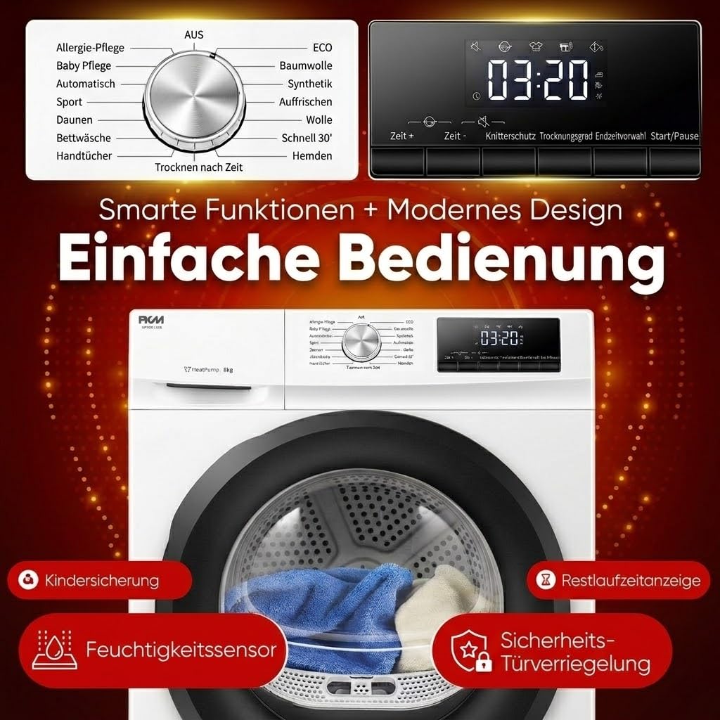 PKM Wärmepumpentrockner WPTO8-13DE - 8 KG - 13 Programme