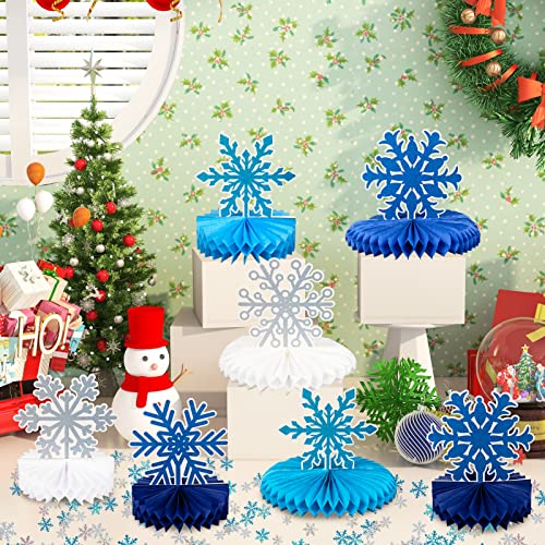 Frozen Winter Wonderland Party Decorations - 12Pcs Blue White Snowflake Honeycomb Table Centerpieces And 600Pcs Snowflake Confetti For Christmas Holiday Winter Birthday Baby Shower Party Supplies #TOP1