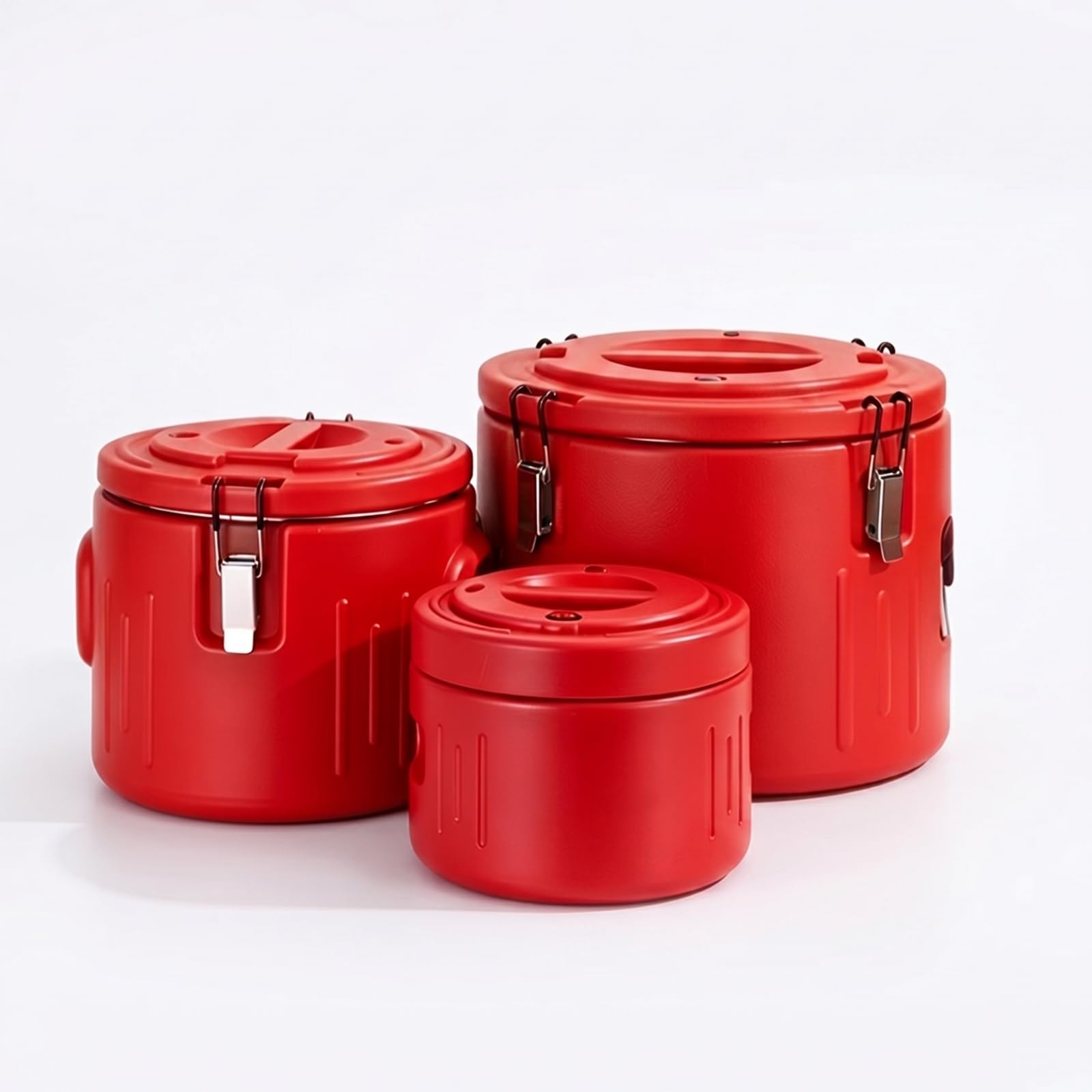 3 Piezas Cubo Térmico Aislado Contenedor Recipiente Bidón con Estructura Resistente y Tapa Segura Mantiene Temperatura Estable Adecuado para Guardar y, Array, Rojo