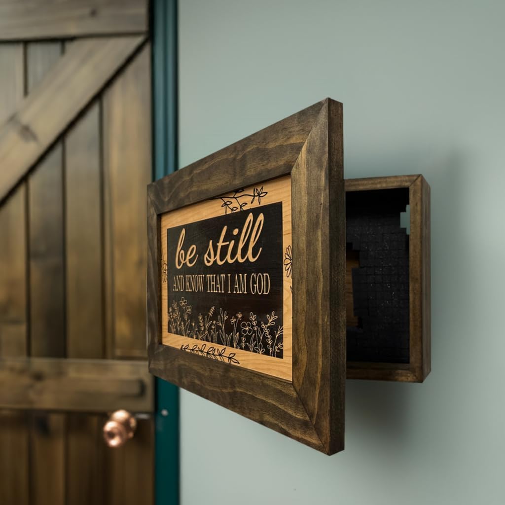Bellewood Designs Hidden Gun Storage Cabinet Bible Verse Decorative & Secure Wall-Mounted Gun Cabinet - Be Still and Know That I am God Psalm 46:10 Gun Safe