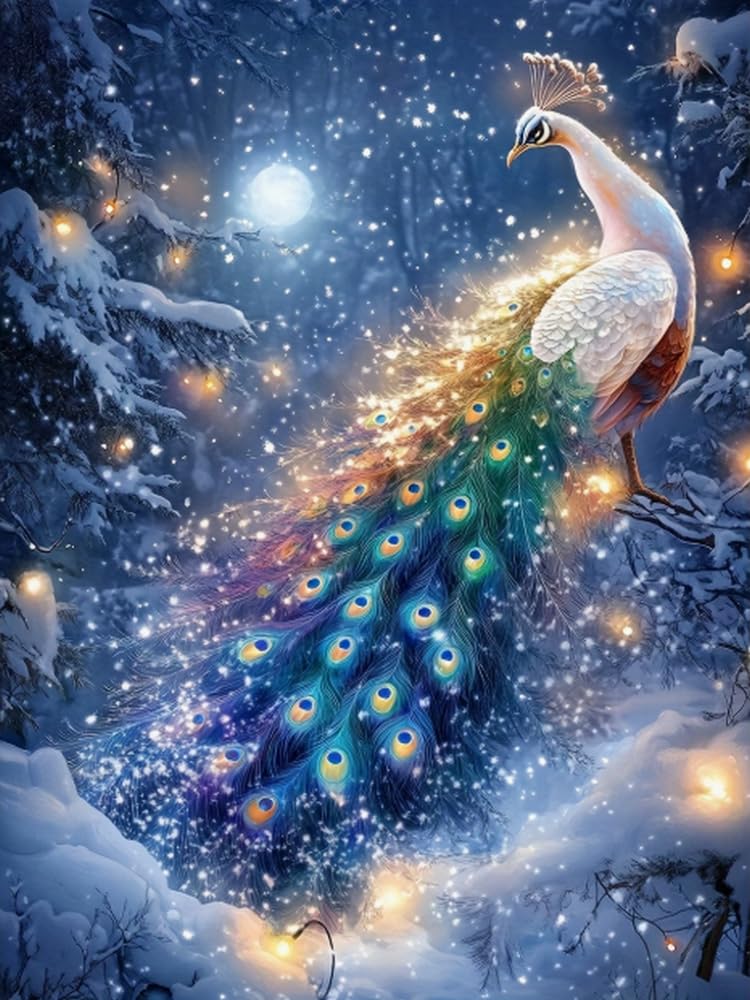 WELIWE 5D Diamond Painting Kits Peacock & Snowflakes DIY Diamond Art Canvas Crystal Crafts Painting Pictures for Adults Home Wall Decor 40x50 cm