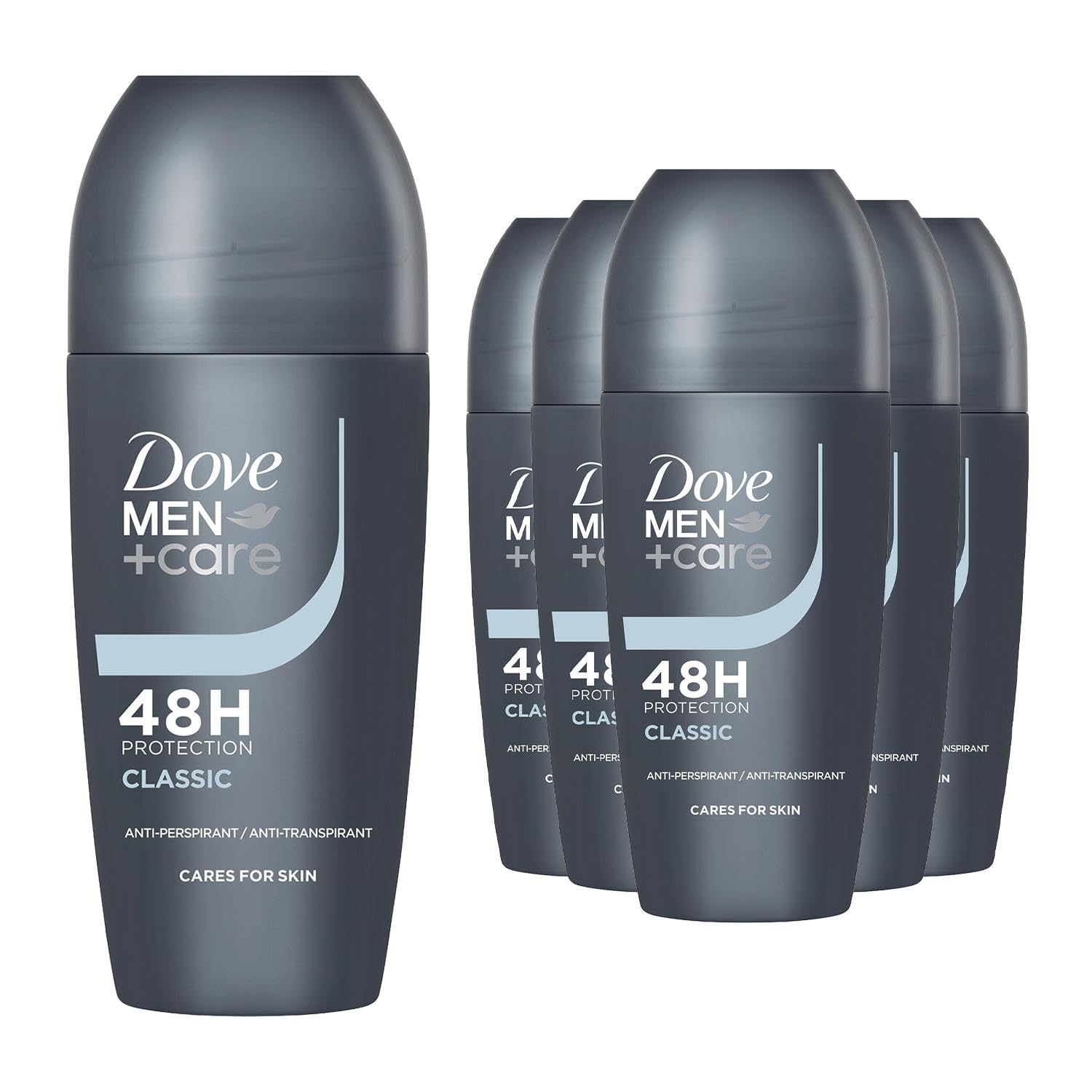 Dove Men+Care Roll On Classic 48 Hours Sweat and Odour Protection with Long Lasting Fresh and Clean Fragrance Antiperspirant Travel Size Deodorant, 50ml Pack of 6
