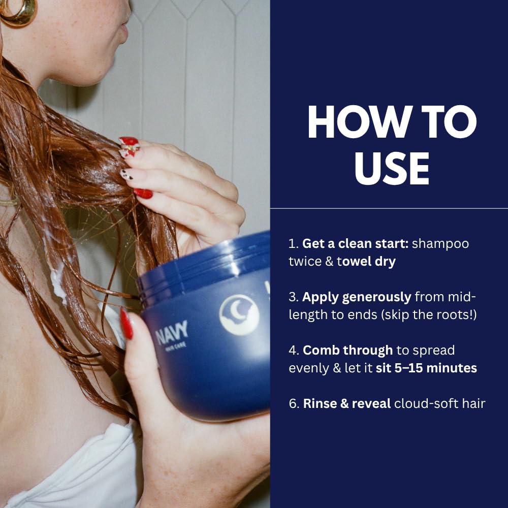 NAVY HAIR CARE Lunar Cloud Hair Mask | Deep Hydration, Frizz Control & Repair for All Hair Types | Lightweight Treatment with Argan Oil, Coconut Oil & Keratin | Vegan & Cruelty Free | 16 oz - Image 3