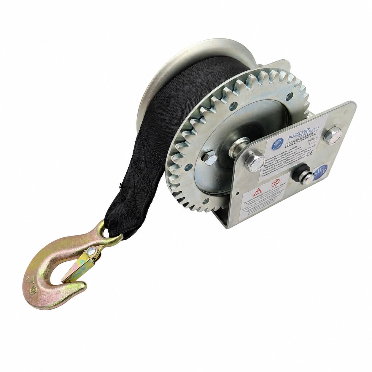 HGW Handseilwinde 500 kg gebremst mit 9 m Gurtband & Abrollautomatik | Bootswinde Anhängerwinde mit Lastdruckbremse und Sicherheitshaken | Abrollautomatik