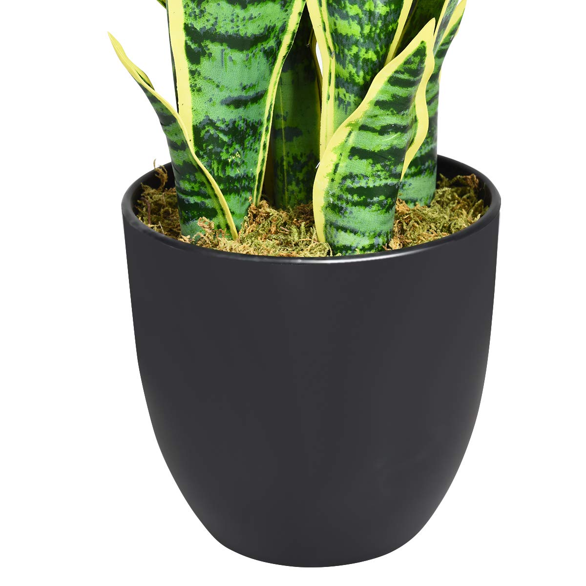 COSTWAY Plante Artificielle Déco. Interieur Sansevieria Trifasciata Bord Jaune avec Pot et 20 Feuilles Vert Arbre/Fleur Artificielle - H 90 CM pour Décoration Magasin, Bureau,Jardin,Extérieur