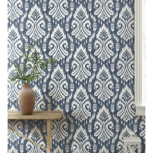 York Wallcoverings PSW1143RL Hawthorne Ikat Blue Premium Peel and Stick Wallpaper