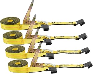 Mytee Products Ratchet Tie-Down Straps with Flat Hooks, 2" x 30' Ratchet Straps Yellow | 10,000 Lbs Breaking Strength | TieDown Ratchet Straps for Flatbed, Truck, Trailers Pickup (4 Pack)