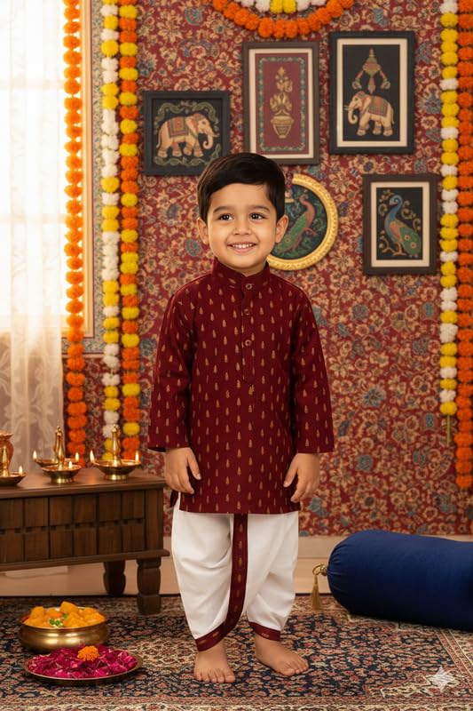 ES,Hazar Buti Punjabi and dhuti set cotton dress for Baby boys and kids-picture-48