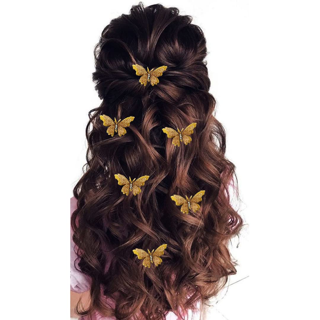 Hair Flare Velvet Butterfly Hair Pin/Comb Slide Designed Hairpin/Side Juda pin/Bridal Hair Accessories- 2462, Brown, Pack of 6