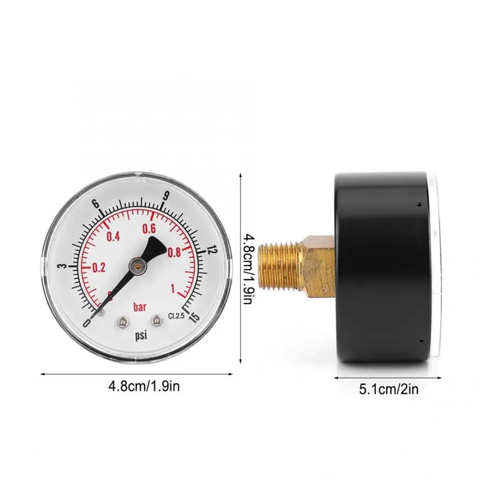 Manómetro de presión， Manómetro Digital de 50 mm con conexión Trasera de 1/4" for Agua, petróleo y Gas, rangos múltiples(0-15psi 0-1bar)