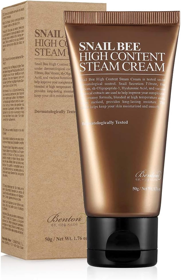 BENTON Snail Bee High content Steam Cream 50g (1.76 oz.) - Contains Snail Secretion Filtrate, Bee Venom, Hyaluronic Acid, Intensive Moisturizing Cream & Anti-Wrinkle Effect