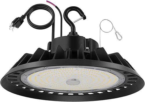 BFT UFO - Luz LED de alta bahía de 150 W, 22500 lm, 0 a 10 V, regulable 5000 K, reemplazo de 600 W HIDHPS, cable de 5 pies con enchufe, gancho