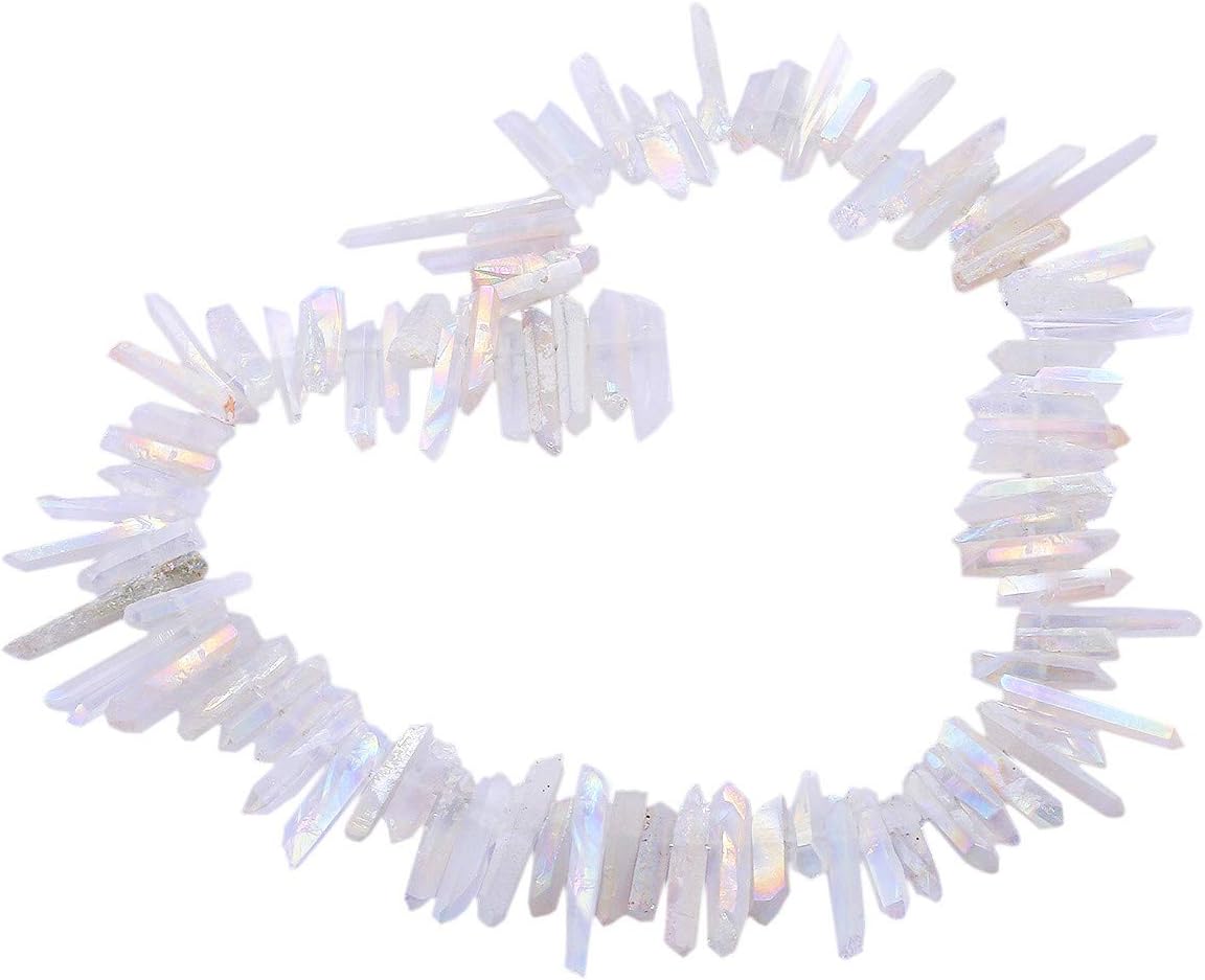 mookaitedecor Titanium Coated Rock Crystal Quartz Crystal Points Loose Beads Sticks Spikes Top Drilled 15 inches Strand