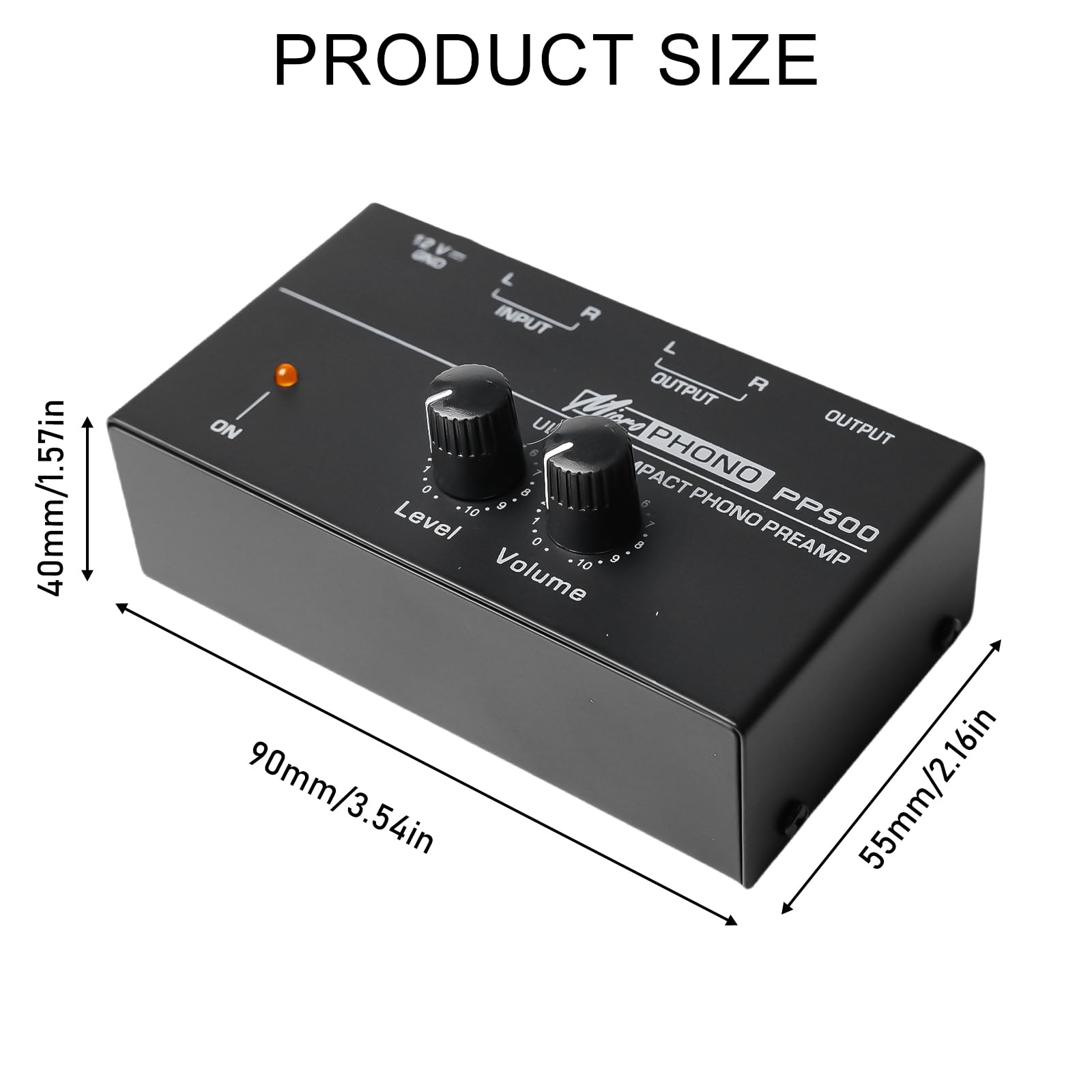 Phono preamplificatore giradischi, preamp RCA stereo con adattatore DC 12V, nero
