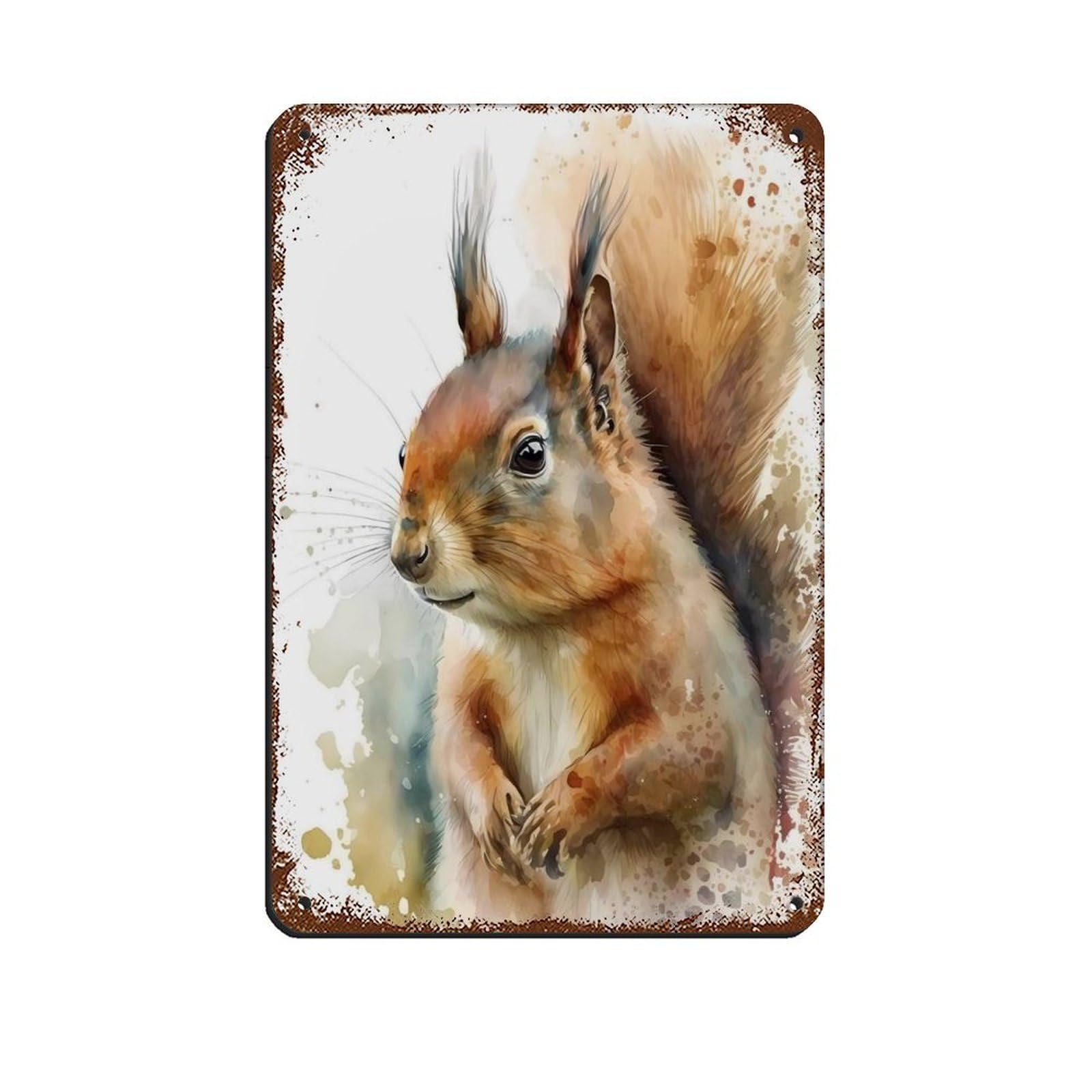 Watercolor Squirrel, Art Poster Tin Sign Vintage Metal Pub Club Cafe Bar Home Wall Art Decoration Poster Retro 8x12inch(20x30cm)