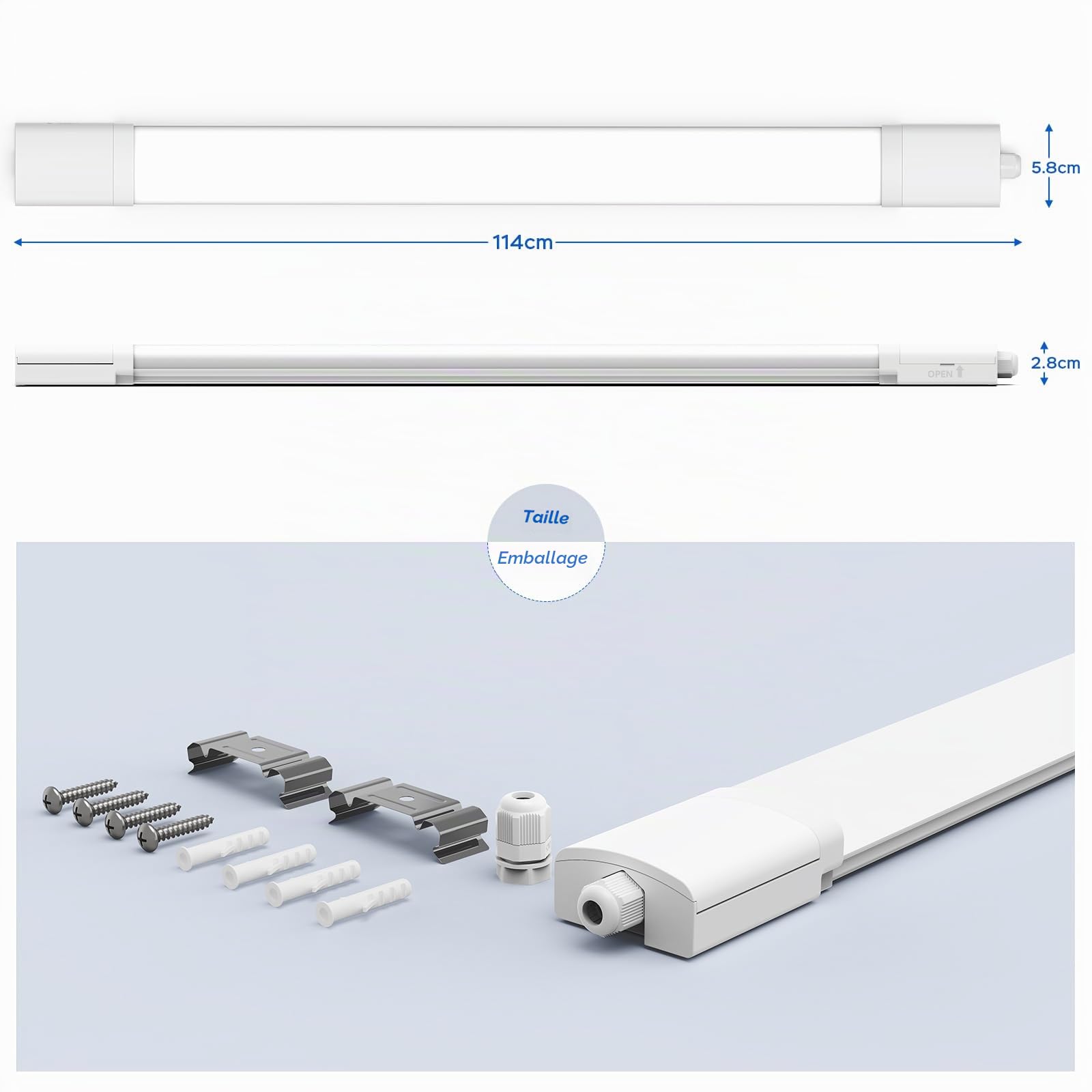 ANTENLICHT Lampe LED plafonnier humide 120 cm 36 W 3960 lm blanc froid 5000 K étanche IP65 lampe d'atelier bureau cave
