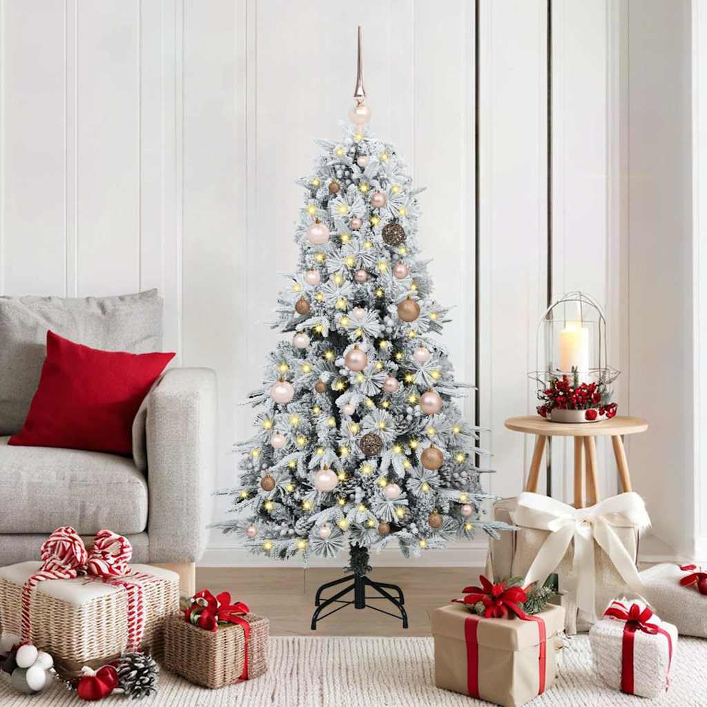 Sapin de Noël blanc 150 cm pliable en PE et PVC avec LED pour salon
