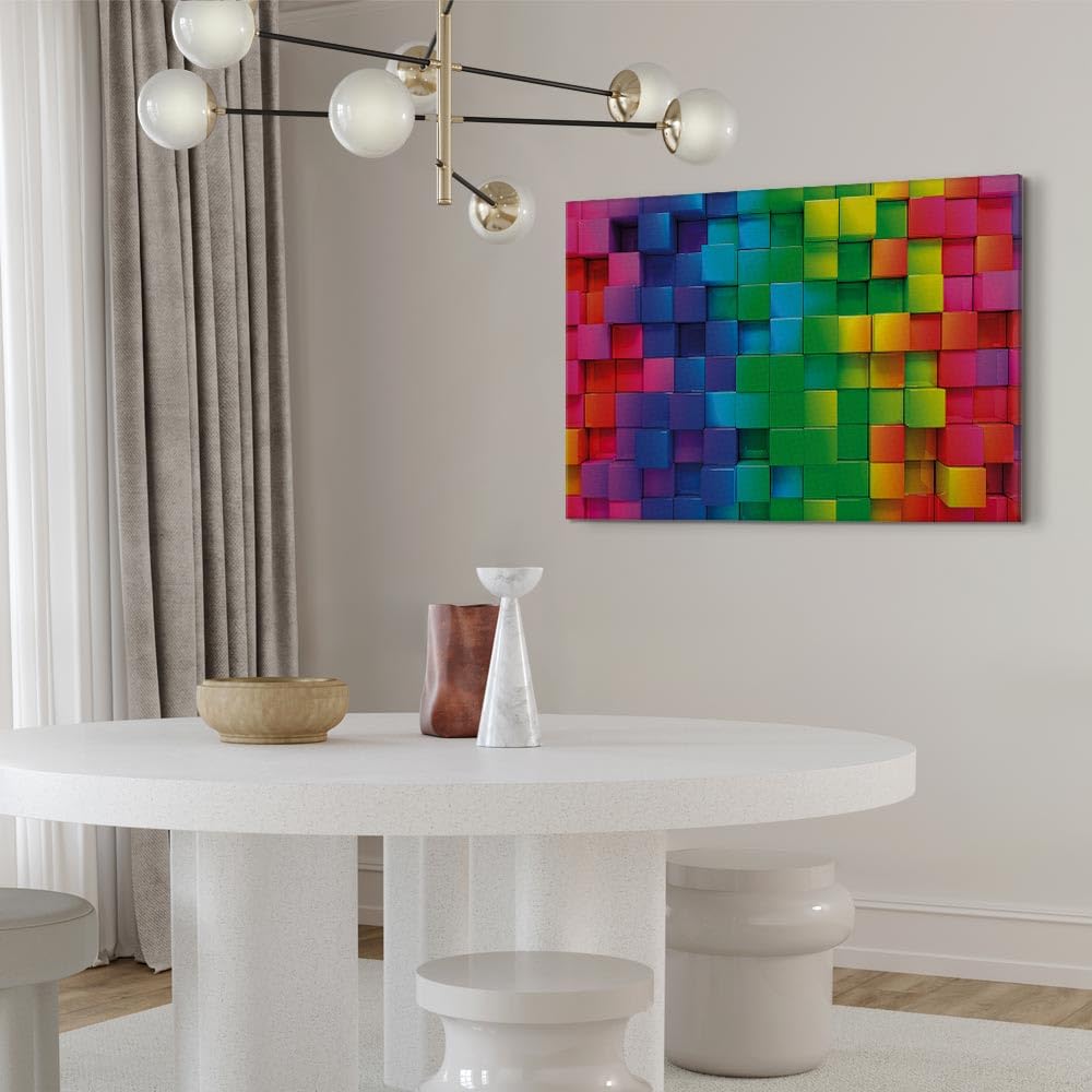 B&D XXL - Akustikbild Quadrate Würfel Illusion, Schallschutz, Wohnzimmer | Verbessert Raumakustik, reduziert Hall, ideal fürs Büro oder Wohnzimmer, hochwertige Verarbeitung, schnelle Montage, stilvoll
