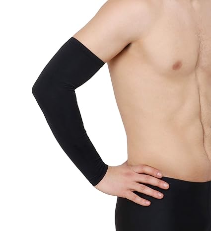 Never Lose Power Compression Arm Sleeves Pair for Gym, Running, Cricket, Tennis, Basketball, Badminton & More (Black)