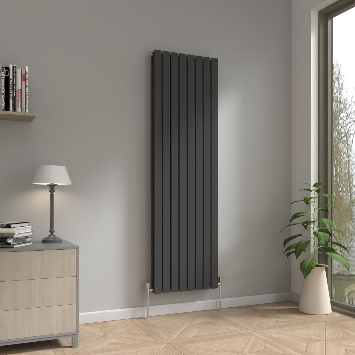 Nrg Black 1800 X 544Mm Vertical Double Flat Panel Radiator Designer Bathroom Central Heating Rads For Living Room And Kitchen