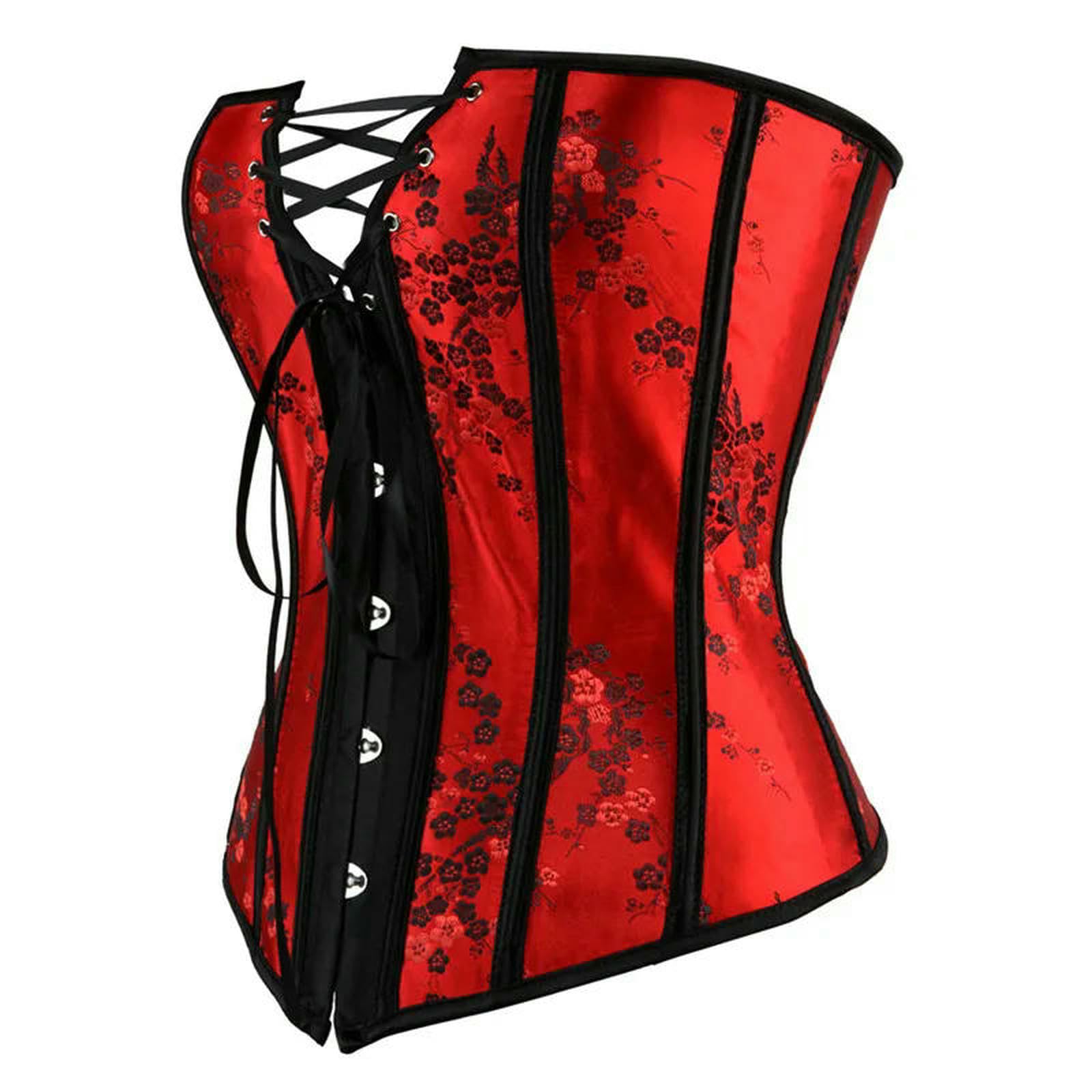 Ceinture amincissante Femme Corsetto Top Bustier Cinturina Ricamo Fiore più Dimensione Overbust Corselet Burlesque Lingerie Sexy Donne Rosso Nero-6180-red-3xl