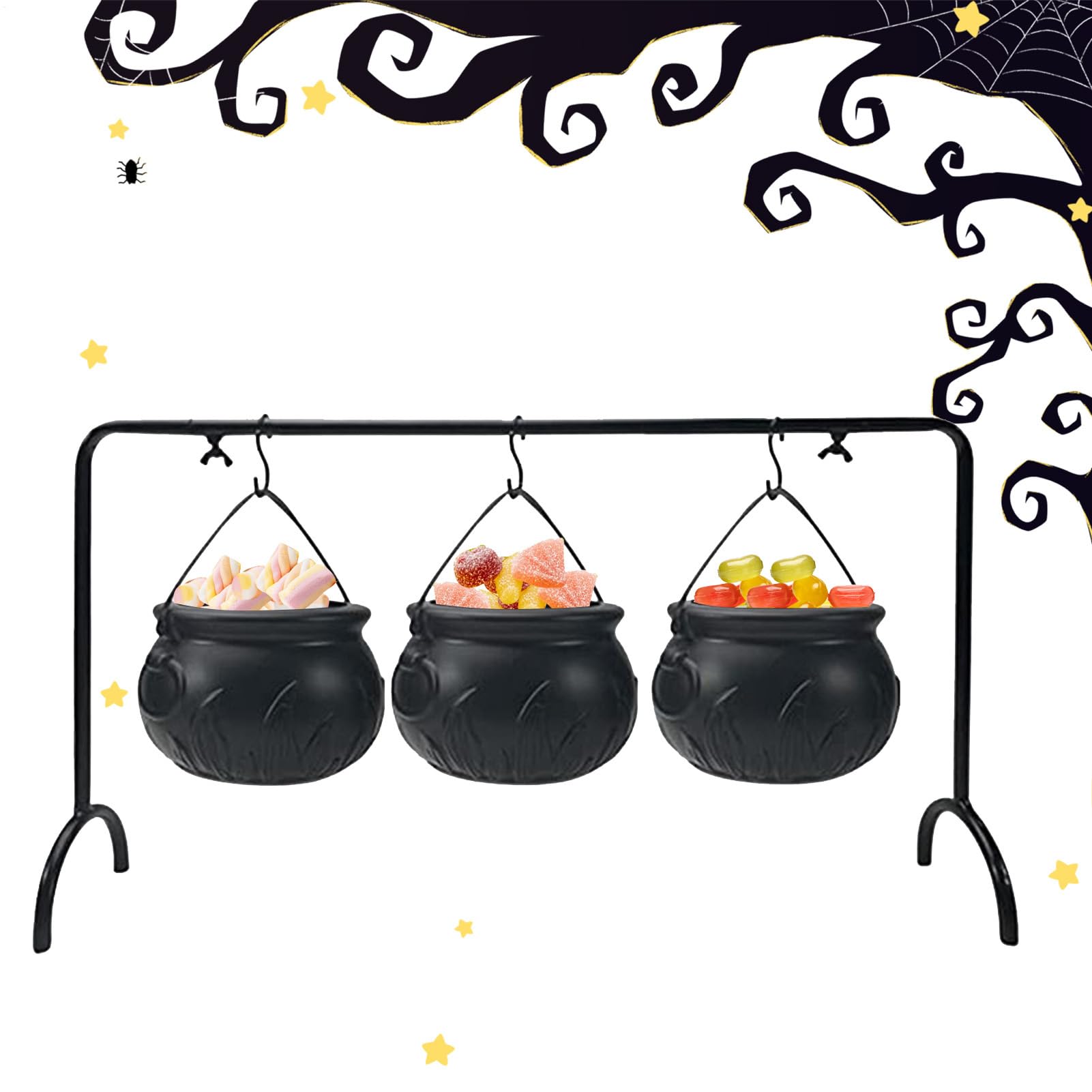 Witch Cauldron,Witches Cauldron Candy Serving Bowls on Rack | Party Bucket Candy Pot Servers for Indoor Outdoor Home Treat Porch Table Kitchen Decor