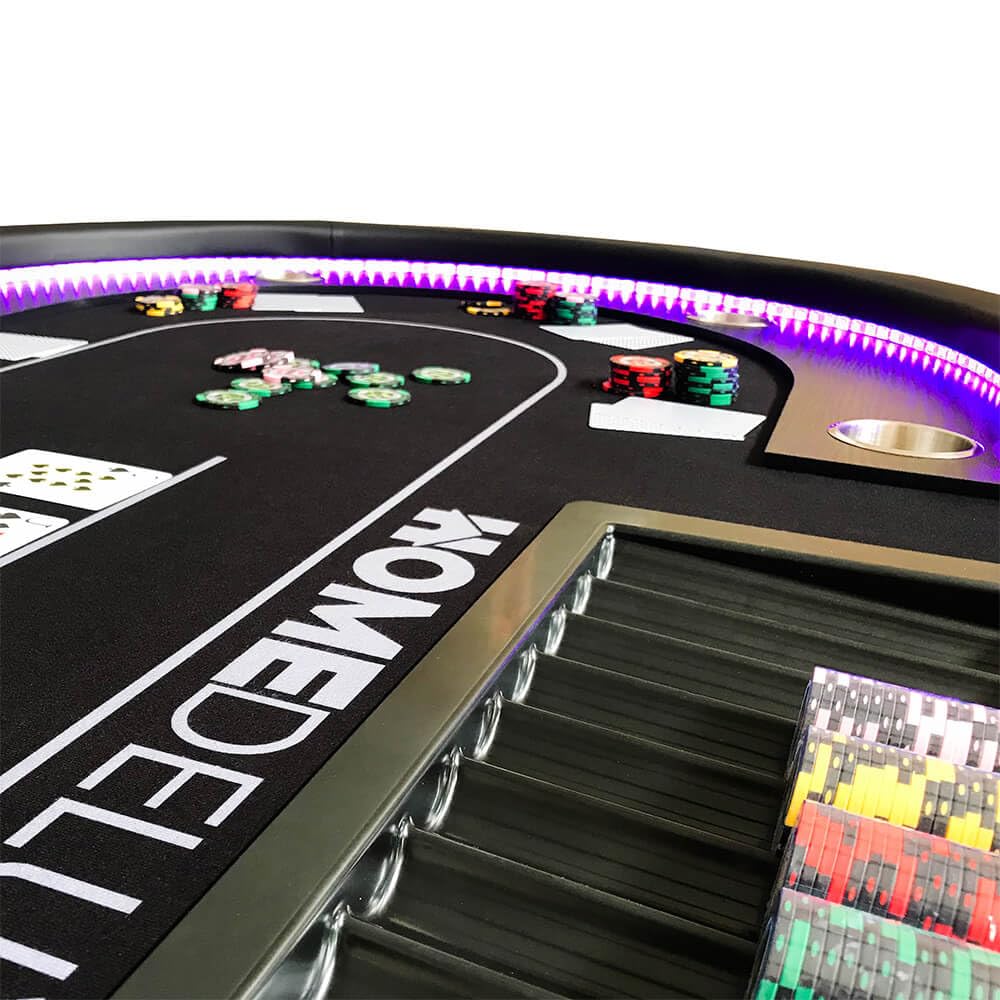 Home Deluxe Pokertisch Full House LED Beleuchtung Getränkehalter 215x106x78 cm Chiptray Spieltisch