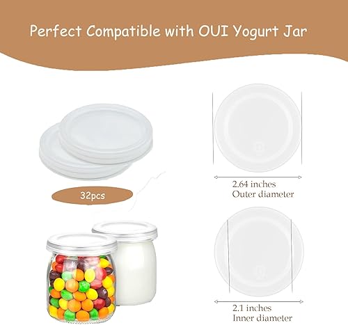 Miniatura 4 de Mailatime 32 tapas para tarros de yogur compatibles con tarros de yogur Oui, selladas contra fugas, tapas de plástico transparente para tarros de